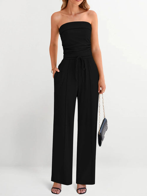 Women's Strapless Tube Top & Drawstring Wide Leg Pants Set