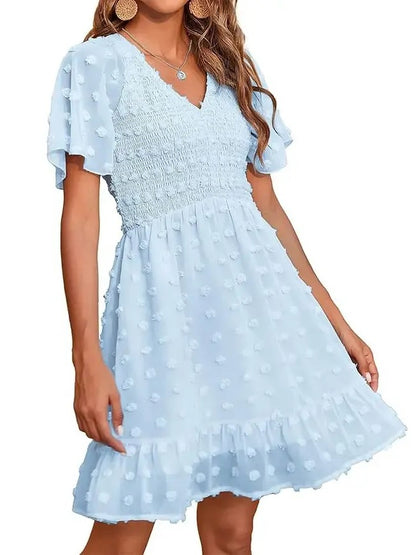 Women's Ruffle Hem Swiss Dot Casual Dress