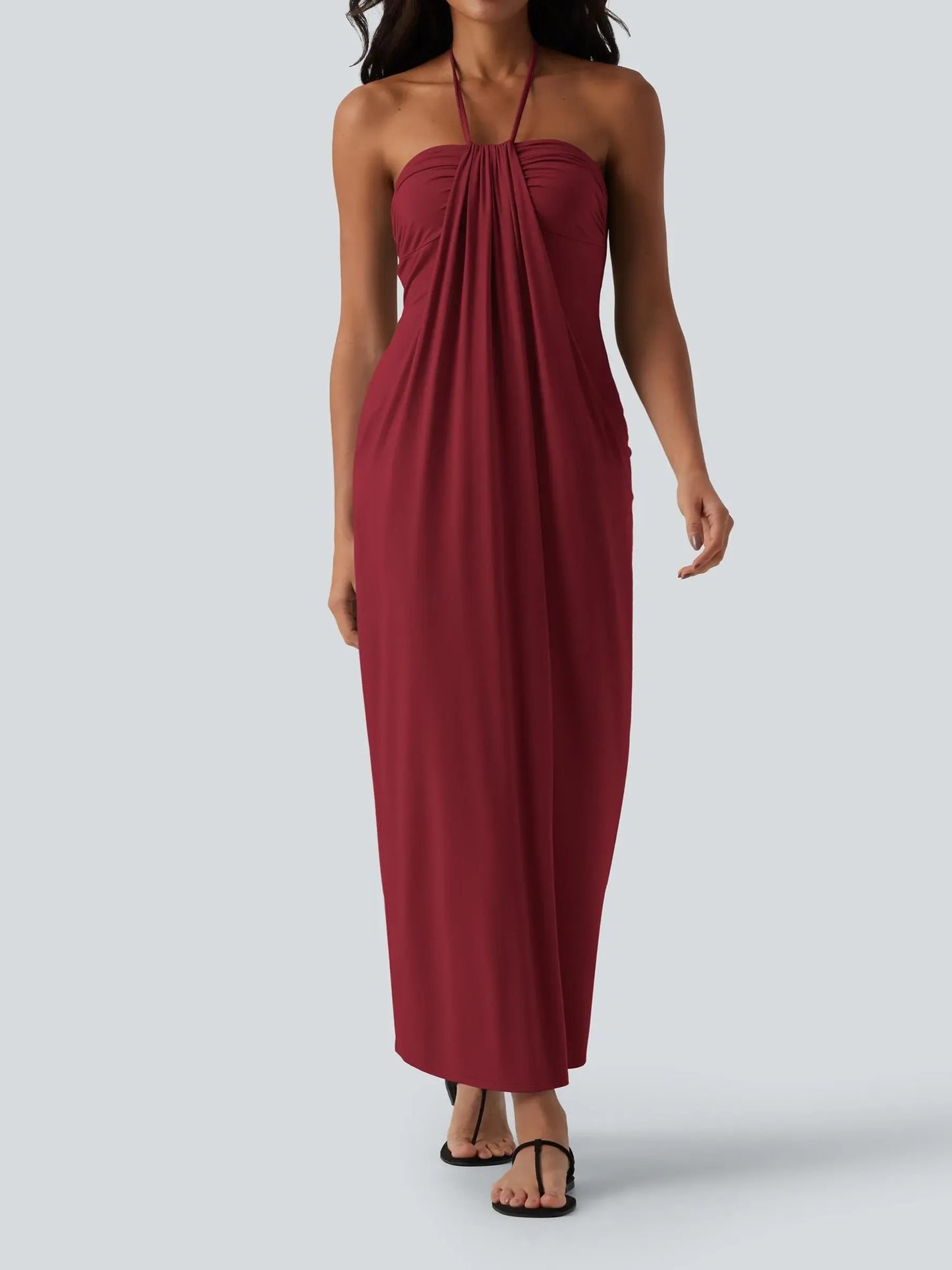 Women's Flowy Draped Halter Vacation Midi Dress