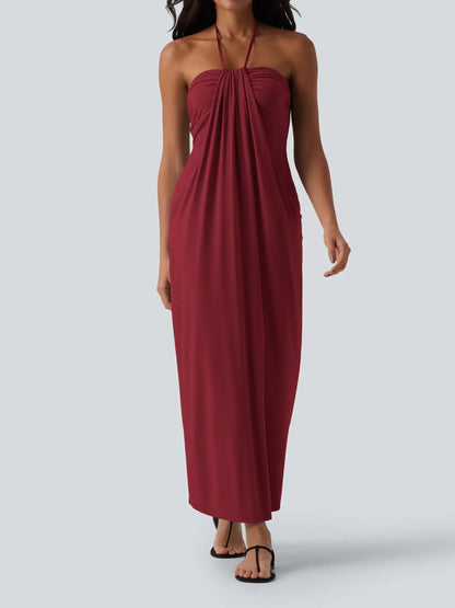 Women's Flowy Draped Halter Vacation Midi Dress