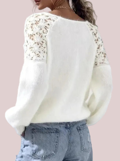 Women's Lace Panel Long Sleeve Loose Sweater Top