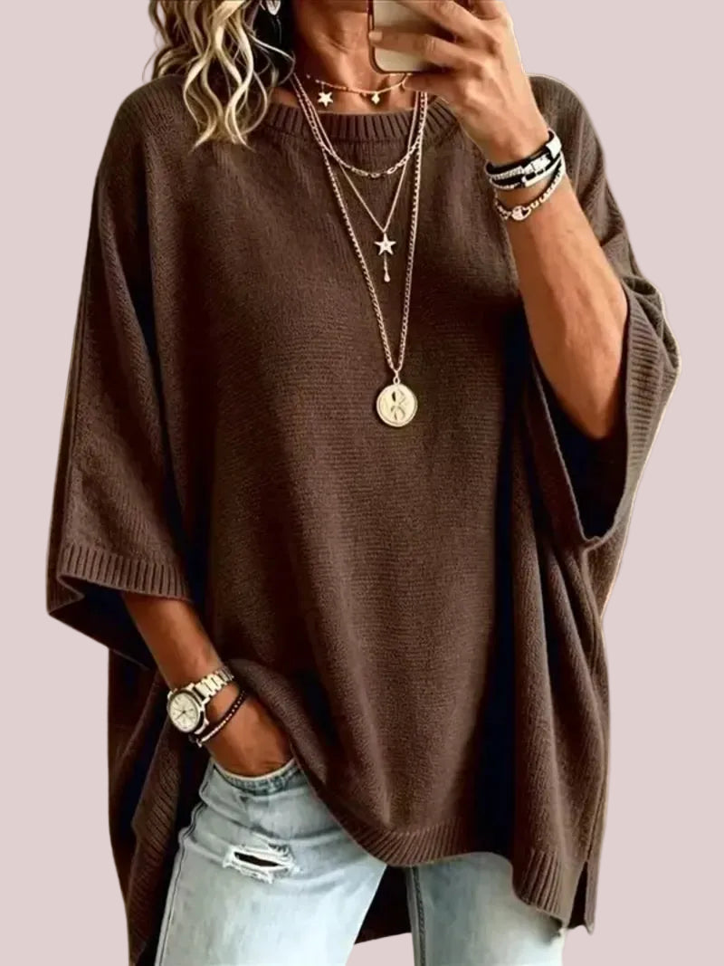 Women's Oversized Round Neck Knit Poncho Sweater