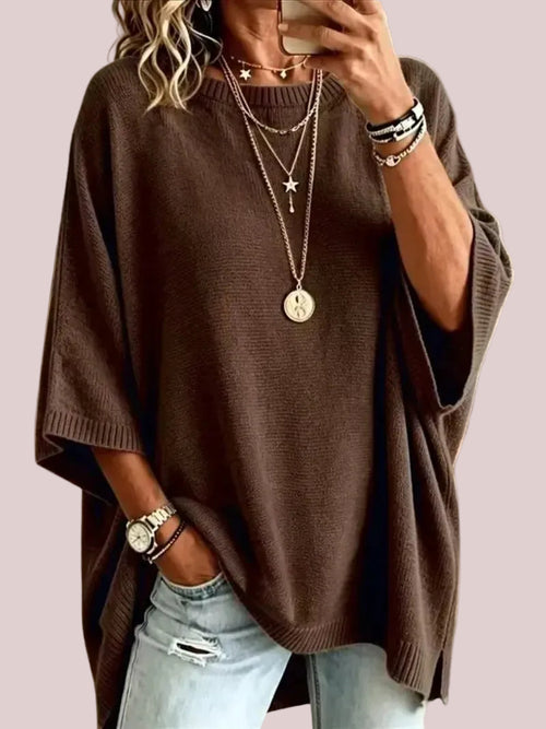 Women's Oversized Round Neck Knit Poncho Sweater