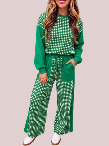 Women's Gingham Colorblock 2 Piece Loungewear Set