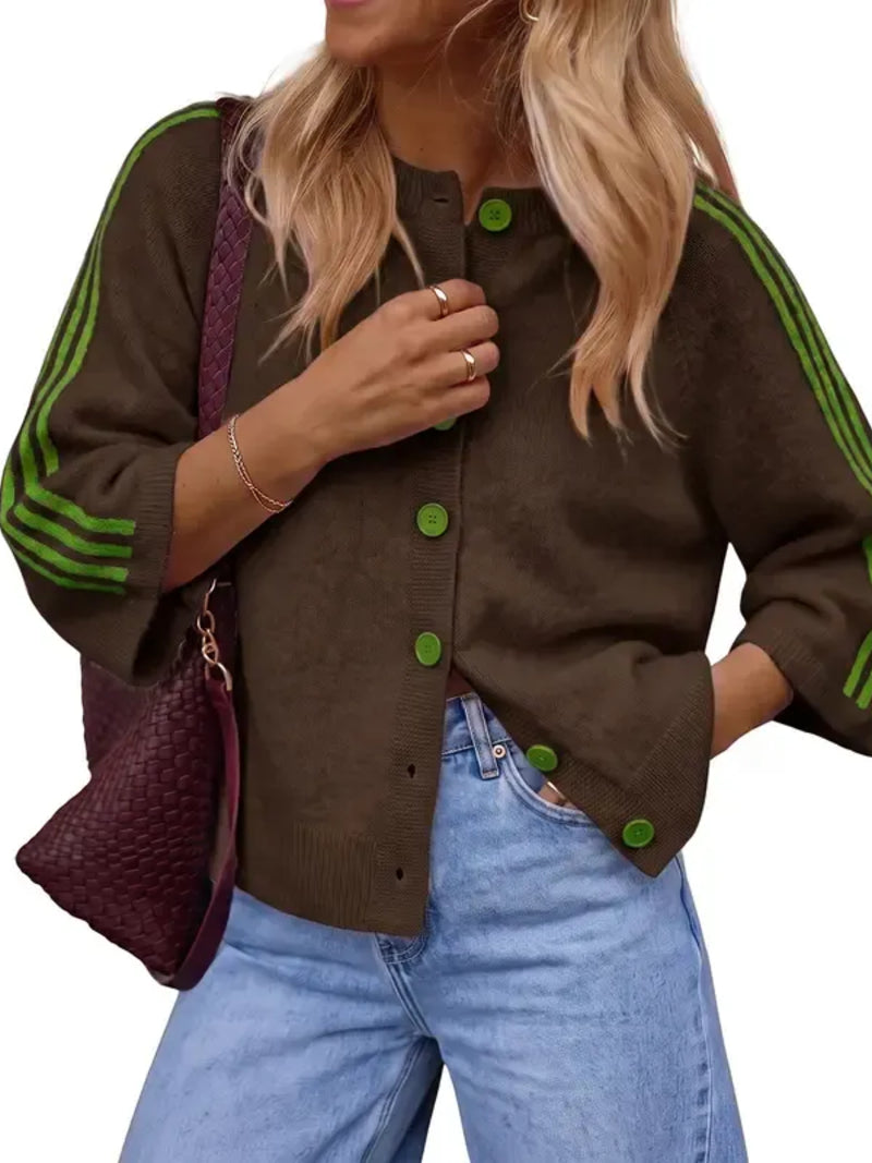 Women's Casual Striped 3/4 Sleeve Knit Cardigan