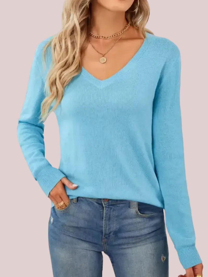 Women's V-Neck Aesthetic Neutral Pullover Sweater