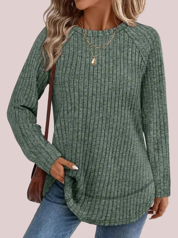 Women's Color Block Raglan Sleeve Ribbed Crewneck Tunic Blouse