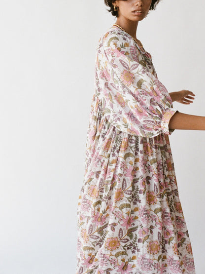 Women's Romantic Floral Lantern Sleeve Flowy Maxi Dress