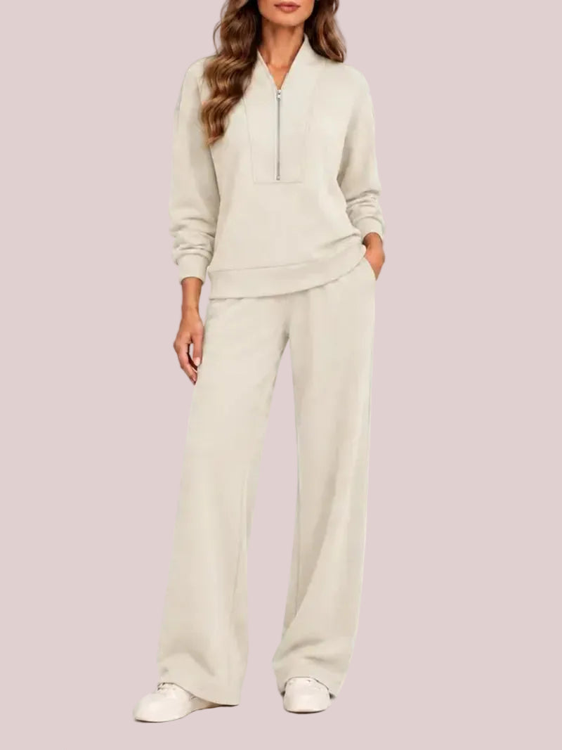Women's Half Zip 2-Piece Wide Leg Loungewear Set