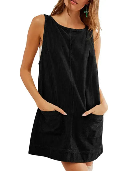 Women's Fitted U-Back Corduroy Overall Dress