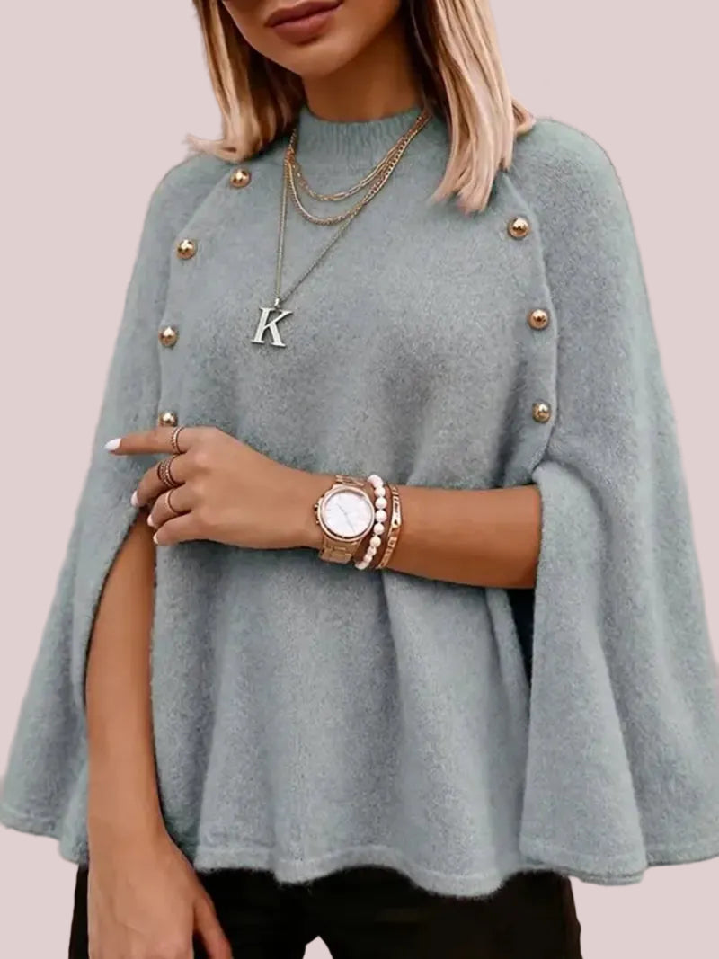 Women's Mock Neck Batwing Cape Knit