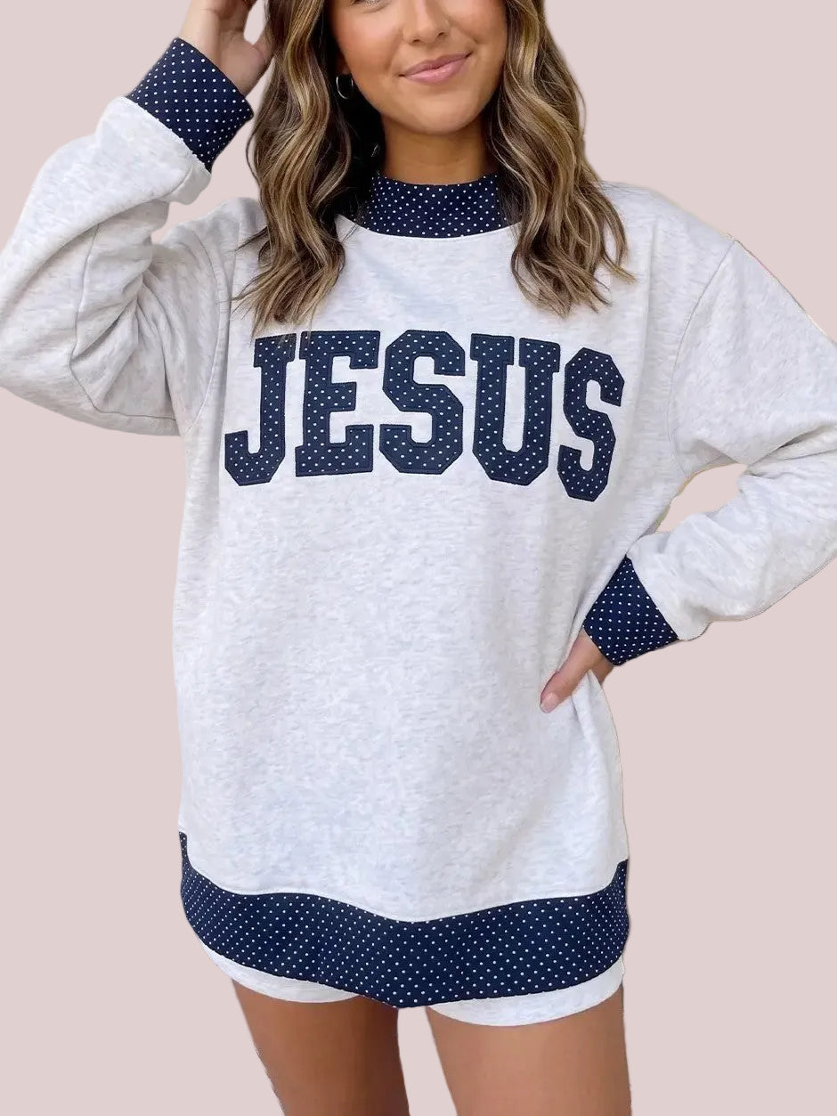 Women's JESUS Graphic Polka Dot Sweatshirt