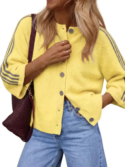 Women's Casual Striped 3/4 Sleeve Knit Cardigan