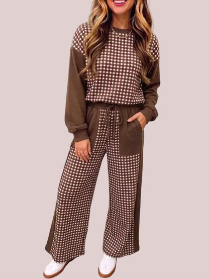 Women's Gingham Colorblock 2 Piece Loungewear Set