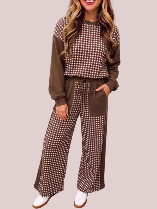 Women's Gingham Colorblock 2 Piece Loungewear Set