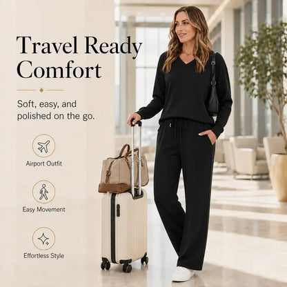 Women's Casual Long Sleeve Wide Leg Pants Set