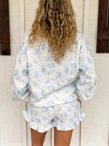 Women's Ruffle Floral Print Casual Tracksuit