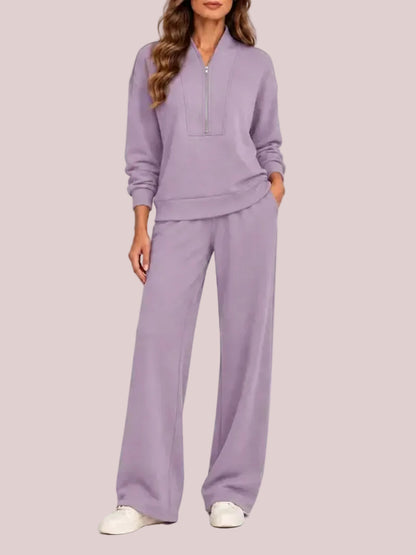 Women's Half Zip 2-Piece Wide Leg Loungewear Set