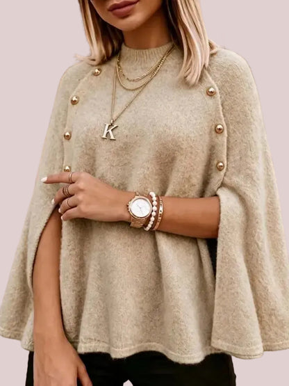 Women's Mock Neck Batwing Cape Knit
