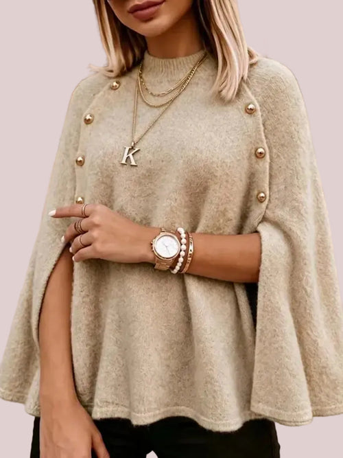 Women's Mock Neck Batwing Cape Knit