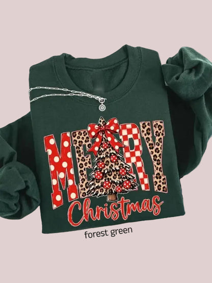 Women's Merry Christmas Leopard Tree Graphic Sweatshirt