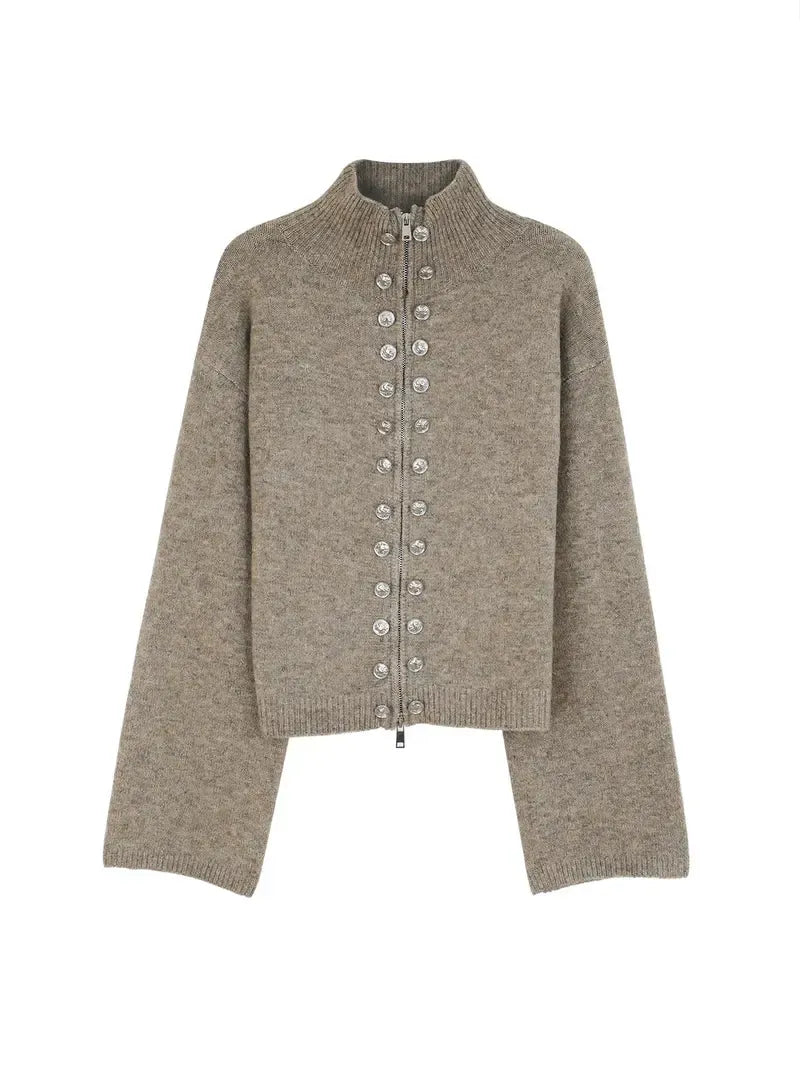 Women's Chic Knitted High Neck Cardigan