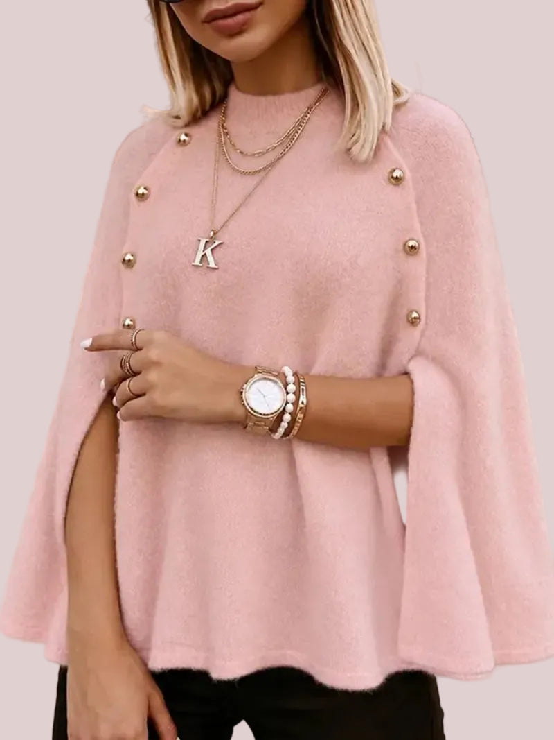 Women's Mock Neck Batwing Cape Knit