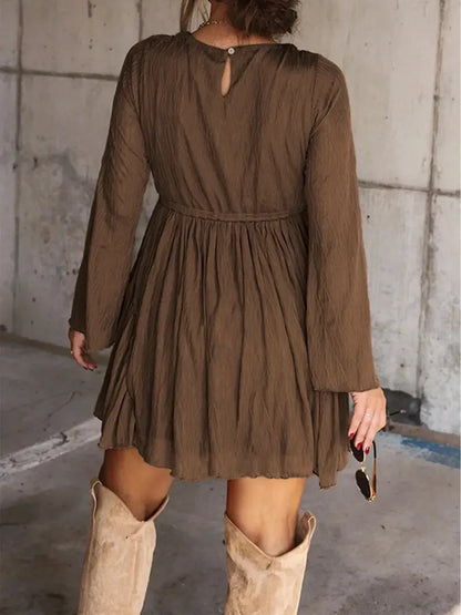 Women's V Neck Long Sleeve Dress with Pants Lining
