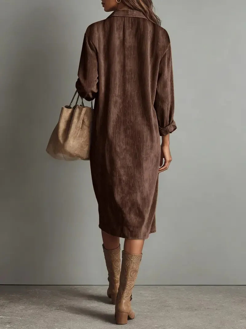 Women’s Fall Lapel Corduroy Button Down Shirt Dress