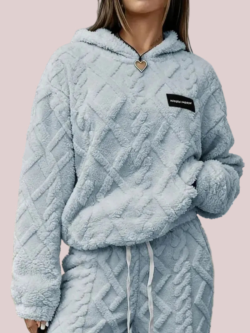 Women's Cable Fluffy Fleece 2 Piece Loungewear Set