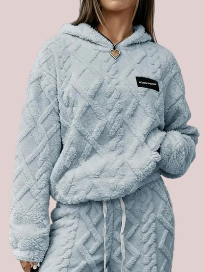 Women's Cable Fluffy Fleece 2 Piece Loungewear Set