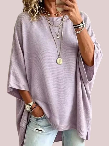 Women's Oversized Round Neck Knit Poncho Sweater