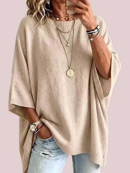 Women's Oversized Round Neck Knit Poncho Sweater