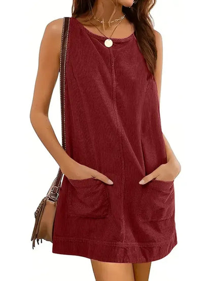 Women's Fitted U-Back Corduroy Overall Dress