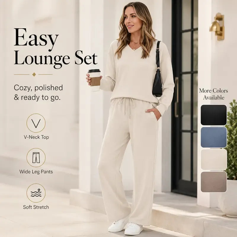 Women's Casual Long Sleeve Wide Leg Pants Set