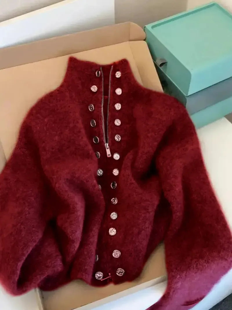 Women's Chic Knitted High Neck Cardigan