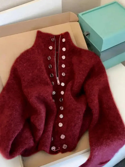 Women's Chic Knitted High Neck Cardigan