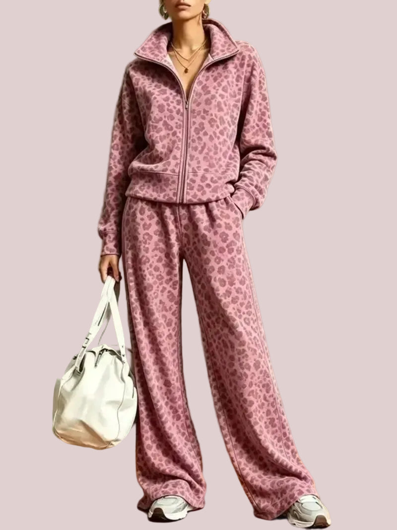 Women's Leopard Print 2 Piece Tracksuit