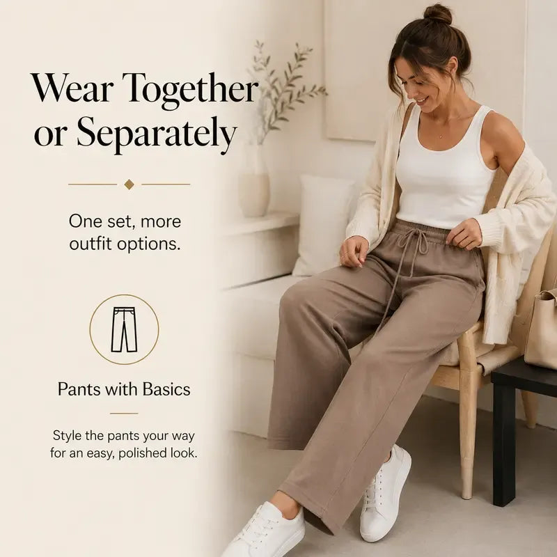 Women's Casual Long Sleeve Wide Leg Pants Set