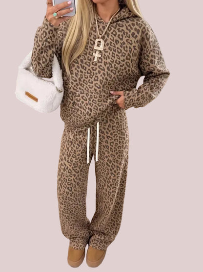 Women's Leopard Print Hooded 2 Piece Set