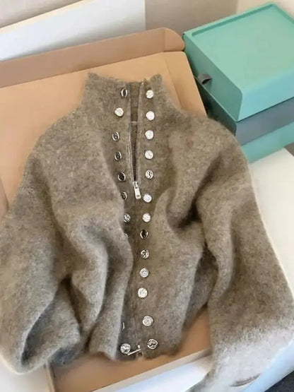 Women's Chic Knitted High Neck Cardigan