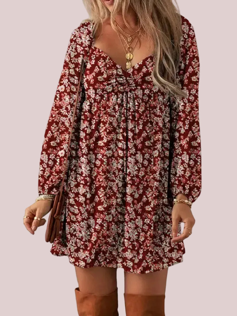 Women's Floral Sweetheart Neck Mini Dress