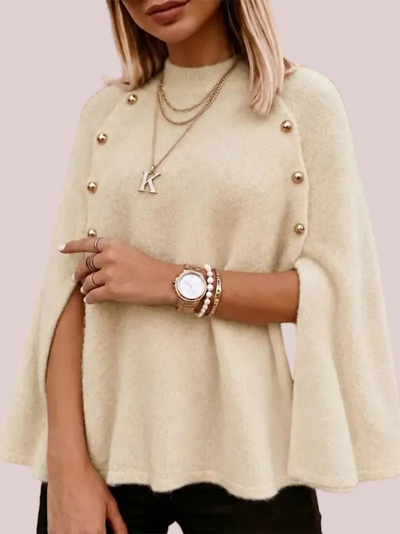 Women's Mock Neck Batwing Cape Knit