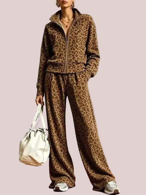 Women's Leopard Print 2 Piece Tracksuit
