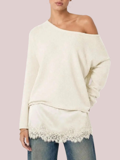 Women's Loose Lace Hem Knit Top