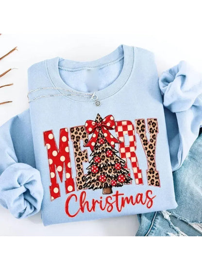 Women's Merry Christmas Leopard Tree Graphic Sweatshirt