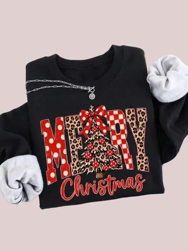 Women's Merry Christmas Leopard Tree Graphic Sweatshirt
