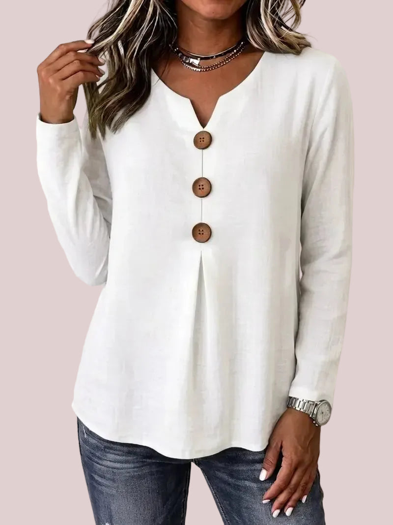 Women's Vintage Large Button Long Sleeve Blouse