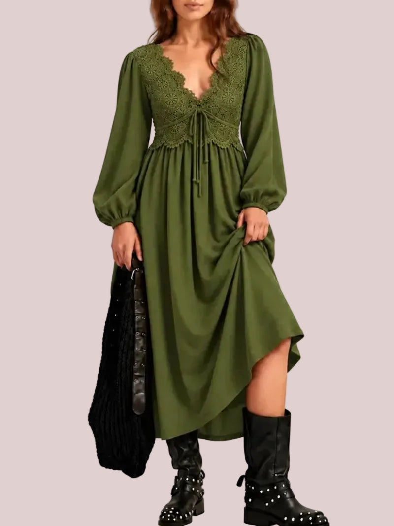 Women's Boho Lace A-Line Midi Dress