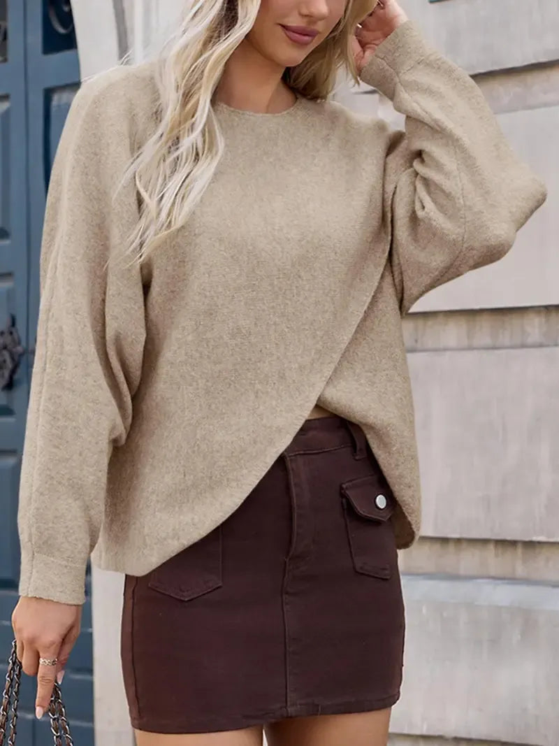 Women's Batwing Asymmetrical Slouchy Knit Top